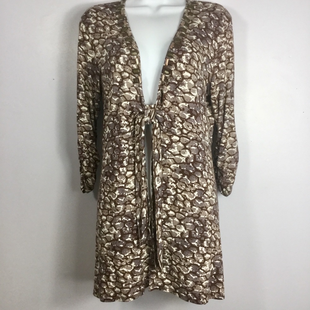 CAbi Beaded Tie Front Open Cardigan Size M